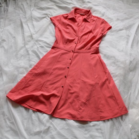cap sleeve button down fit and flare dress - Picture 5 of 7